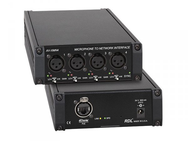 RDL Interfejs sieciowy Dante dla czterech wejść mikrofonowych audio - AV-XMN4