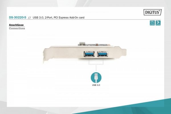 Digitus Kontroler USB 3.0 PCIe, 2x USB 3.0, Low Profile, Chipset UPD720202