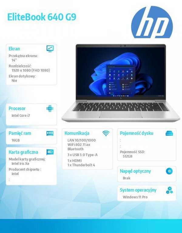 HP Inc. Notebook EliteBook 640 G9 i7-1255U 512GB/16GB/W11P/14.0   6F2L0EA