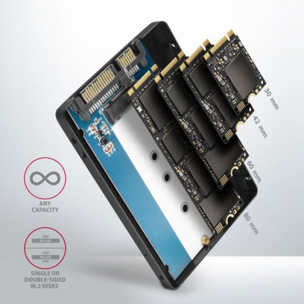 AXAGON RSS-M2B Wewnętrzna obudowa 2.5&quot; z interfejsem SATA dla dysków M.2 SATA SSD, czarna