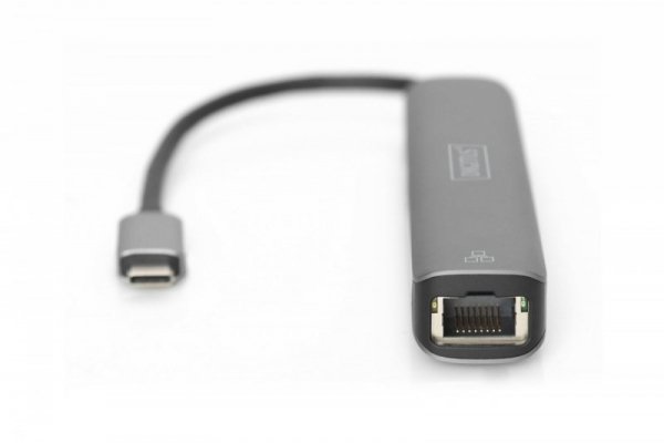 Digitus Stacja dokująca USB-C, 5 portów 4K 30Hz HDMI 3x USB3.0 RJ45 srebrna