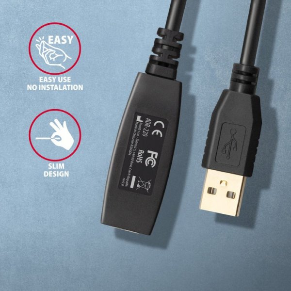 AXAGON ADR-220 USB 2.0 A-M -&gt; A-F aktywny kabel przedłużacz/wzmacniacz 20m