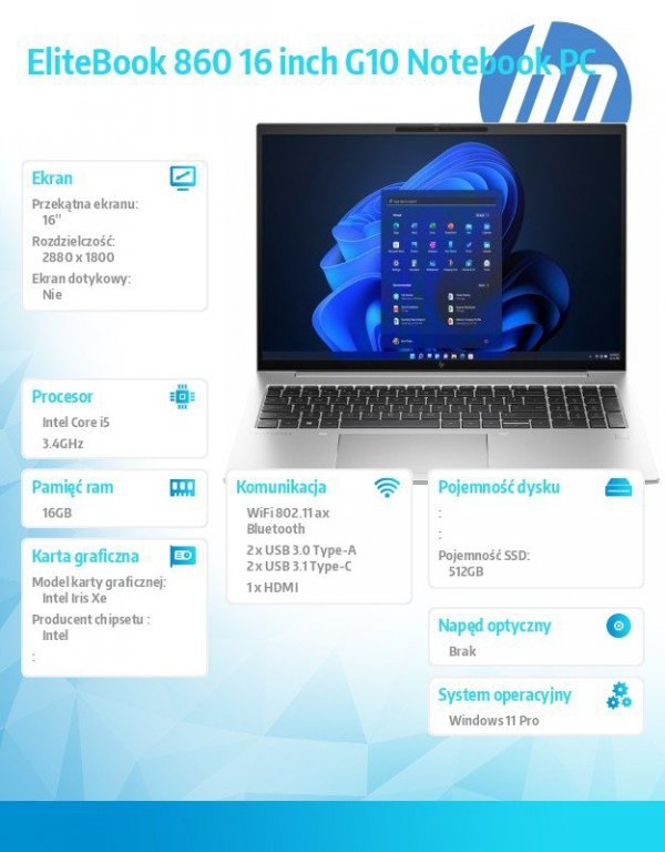 HP Inc. Notebook 860 G10 i5-1335U 512/16G/W11P/16  81A12EA