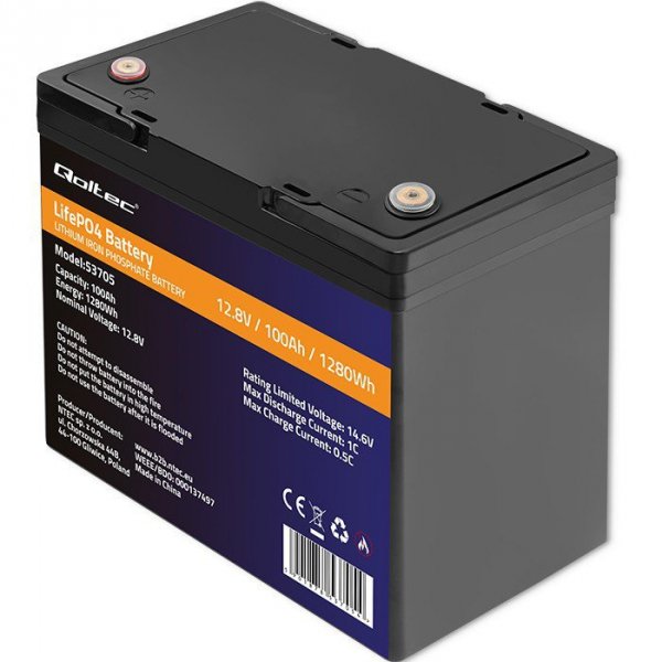 Qoltec Akumulator LiFePO4 Litowo-Żelazowo-Fosforanowy | 12.8V &quot; 100Ah | 1280Wh | BMS