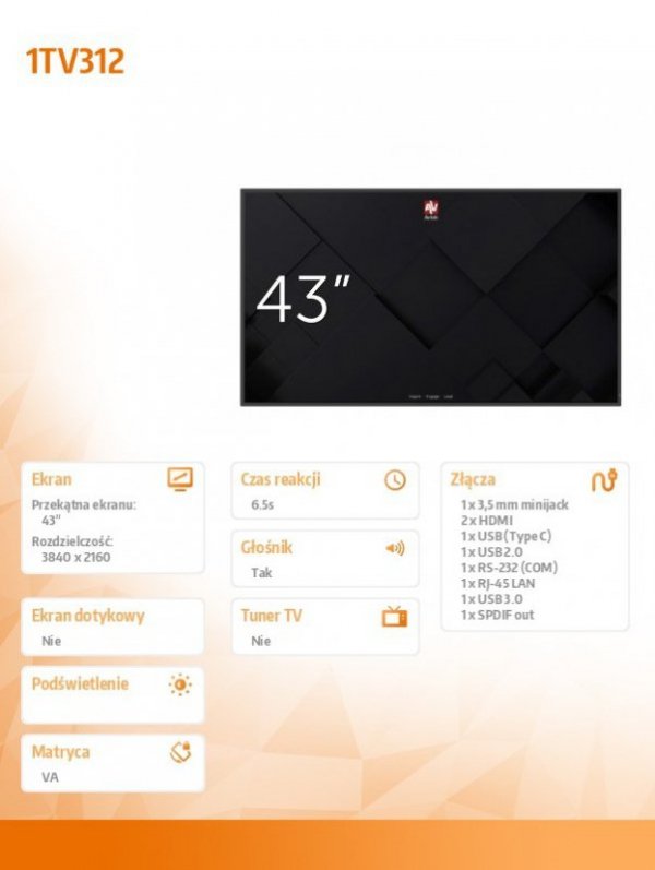 Avtek Monitor informacyjny DS 43&#039;- 18/7 2x10W Android 11.0