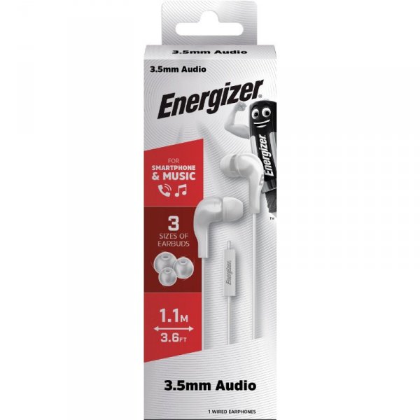 Energizer Słuchawki przewodowe jack 3,5 mm białe