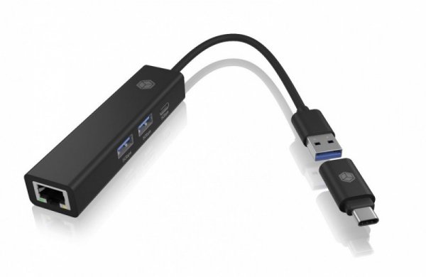 IcyBox Hub IB-HUB1439-LAN 4w1 HUB, 1x USB-C, 2xUSB-A, 1x LAN