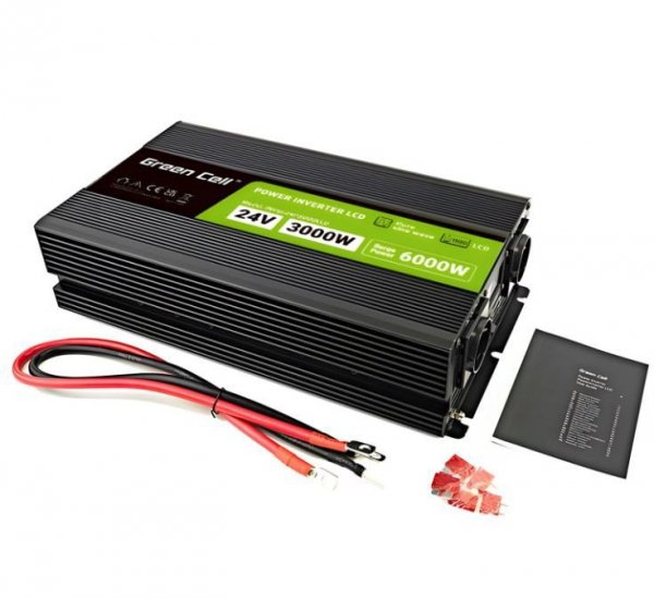 Green Cell Przetwornica LCD 24V 3000W/6000W Czysty sinus z wywietlaczem