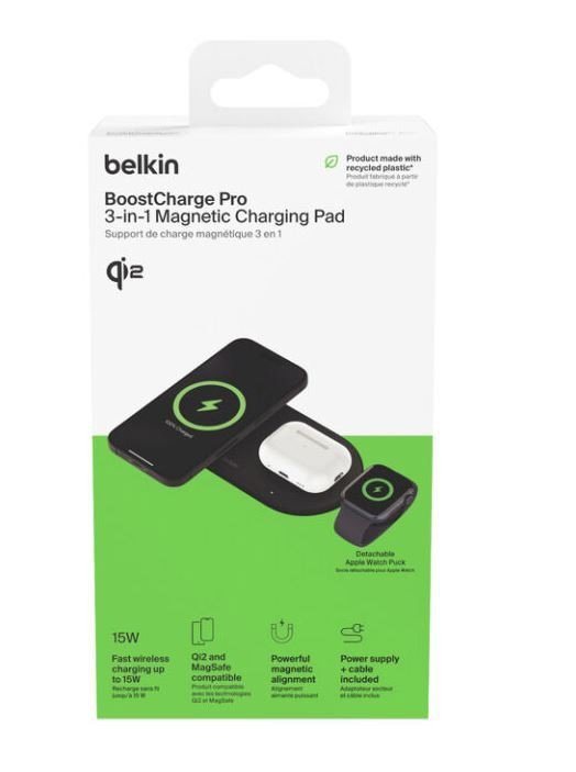 Belkin Ładowarka bezprzewodowa BoostCharge Pro Qi2 15W 3w1 czarna