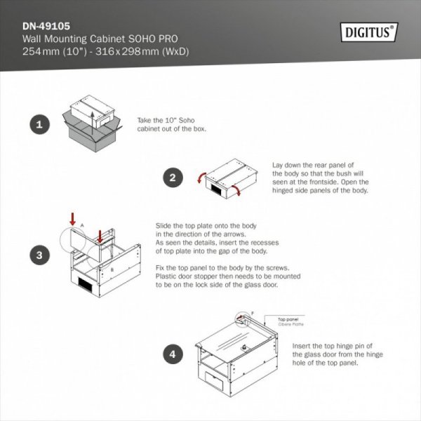 Digitus Szafa sieciowa wisząca 10 cali 12U, SOHO PRO 595 x 315 x 300 mm, nośność 60kg, drzwi szyba, niezłożona, Czarna