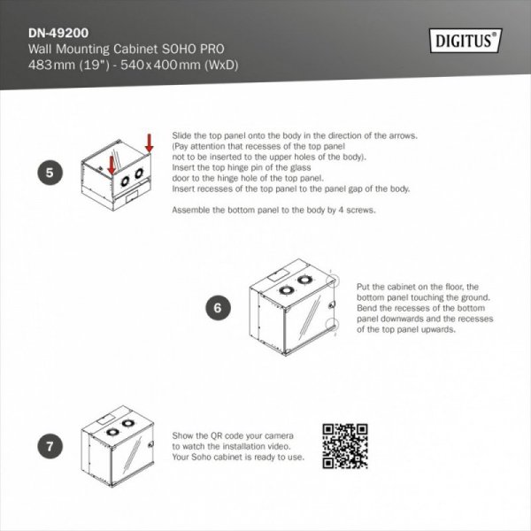 Digitus Szafa sieciowa wisząca 19" 4U, SOHO PRO 240 x 540 x 400 mm, nośność 60kg, drzwi szyba, niezłożona, Szara