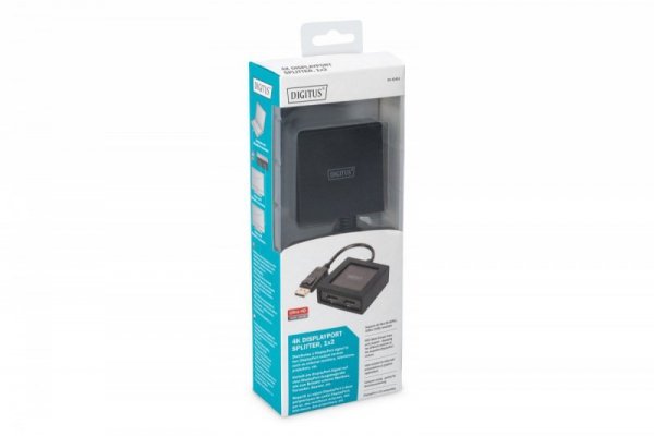Digitus Rozdzielacz/Splitter DisplayPort 2-portowy UHD 4K 60Hz 3D HDCP 1.3, audio