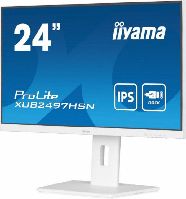 IIYAMA Monitor 24 cale XUB2497HSN-W2 IPS, USB-C Dock, HDMI, DP, 300cd, Pivot, HAS, biały /5y/