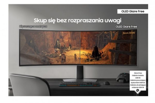 Samsung Monitor 49 cali Odyssey G9 G95SD OLED 5120x1440 DQHD 32:9 1xHDMI 1xmicroHDMI 1xDP 1xUSB-C 2xUSB 0,03ms 240Hz zakrzywiony