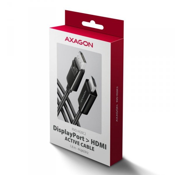 AXAGON RVD-HI20C2 Adapter aktywny DisplayPort -&gt; HDMI 1.4, 4K/60Hz, kabel 1,8m