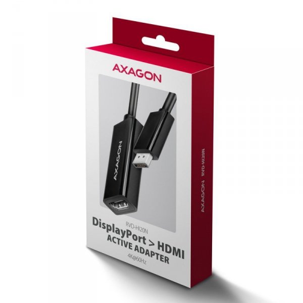 AXAGON RVD-HI20N Adapter aktywny DisplayPort -&gt; HDMI 1.4, 4K/60Hz, kabel 15cm