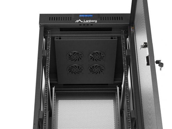 Lanberg Szafa instalacyjna rack stojąca 19 cali 32U 600x800 drzwi perforowane LCD czarna (Flat pack)