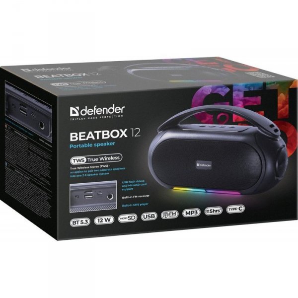 Defender Głośnik bluetooth BEATBOX 12 16W czarny podświetlenie LED