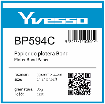 Papier w roli do plotera  Yvesso Bond 594x110m 80g BP594C