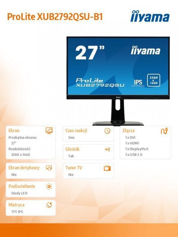 IIYAMA Monitor 27 XUB2792QSU-B1 IPS,ETE PANEL