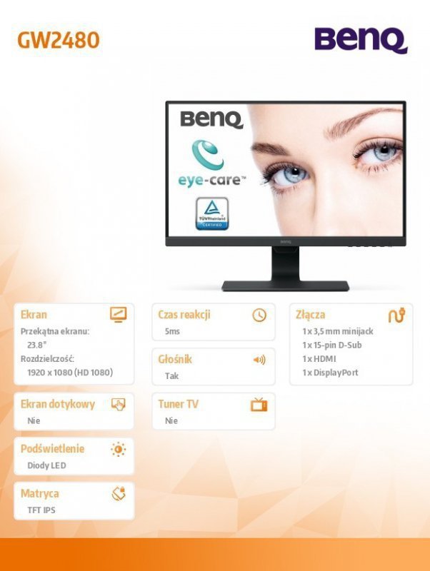 Benq Monitor 24 GW2480  LED 8ms^20mln^IPS^HDMI^CZARNY