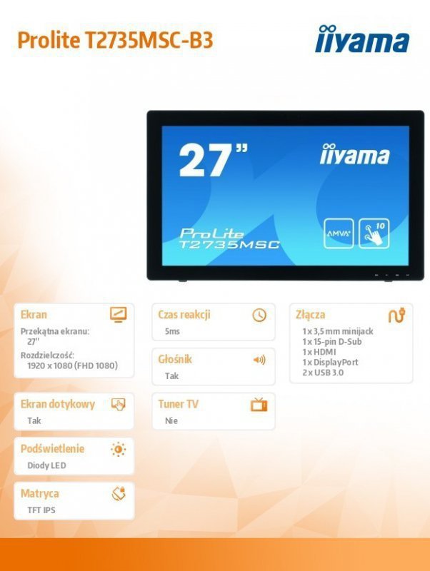 IIYAMA Monitor 27cali T2735MSC-B3 IPS USB,HDMI,Webcam