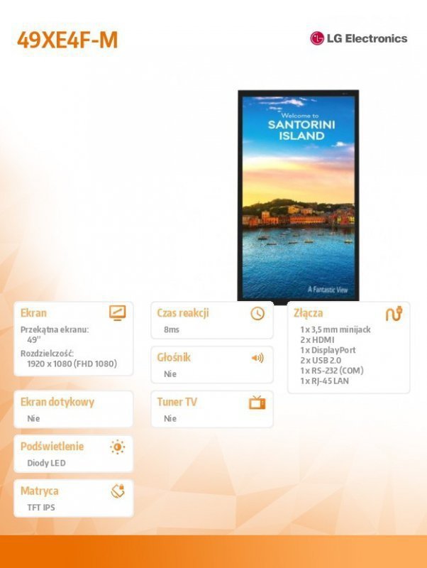 LG Electronics Monitor wielkoformatowy 49 cali 49XE4F-M 4000cd^m2 24^7
