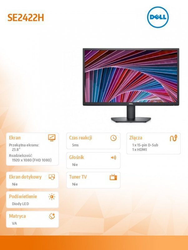 Dell Monitor SE2422H 23.8 cali LED 1920x1080^HDMI^VGA^3Y