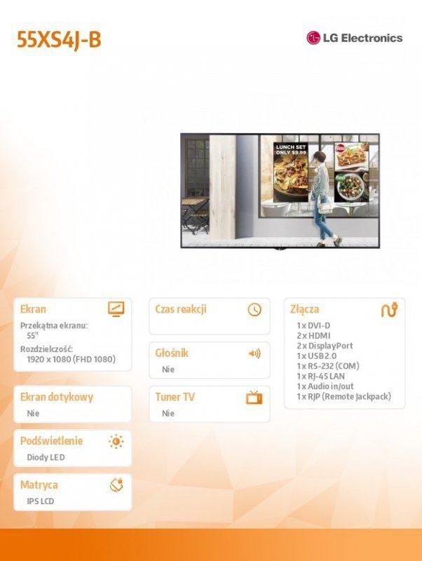 LG Electronics Monitor wielkoformatowy 55 cali 55XS4J 4000cd^m2 24^7