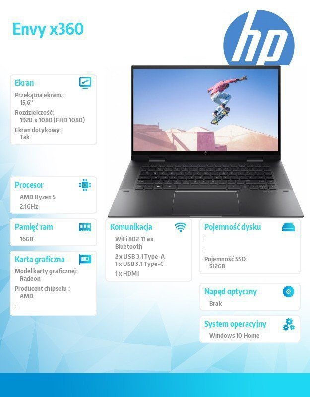 HP Inc. Notebook Envy x360 15-eu0114nw W10H^15 R5-5500U^512GB^16GB  4J6K9EA