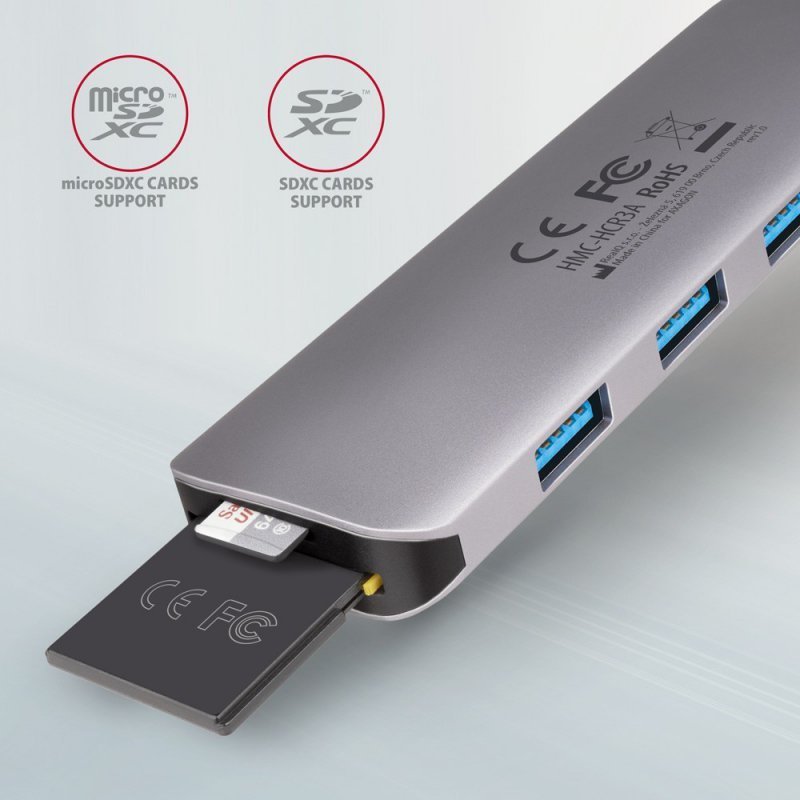 AXAGON HMC-HCR3A Wieloportowy hub 3x USB-A + HDMI + SD^microSD, USB-C 3.2 Gen1, 20cm USB-C kabel