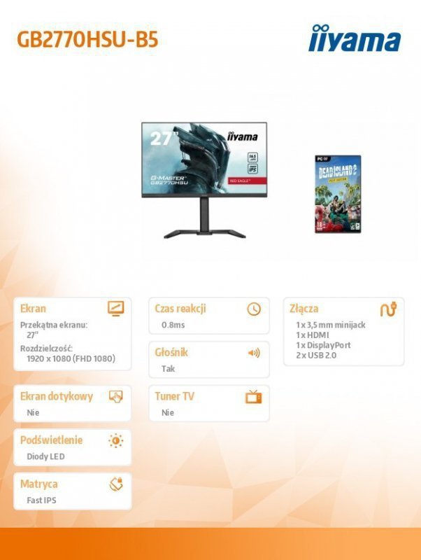 IIYAMA Monitor 27 cali GB2770HSU-B5 +Gra Dead Island 2 PC