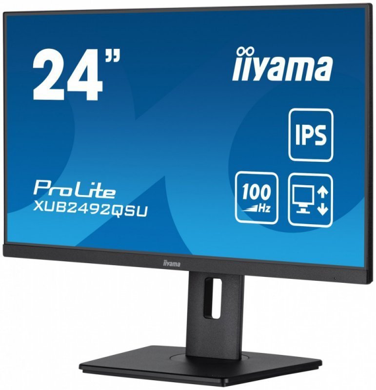 IIYAMA Monitor 23.8 cala ProLite XUB2492QSU-B1 IPS,QHD,USB-C,100Hz,3xUSB(3.2),HDMI,DP  300cd^m2,FreeSync,2x2W,HAS(150mm),PIVOT