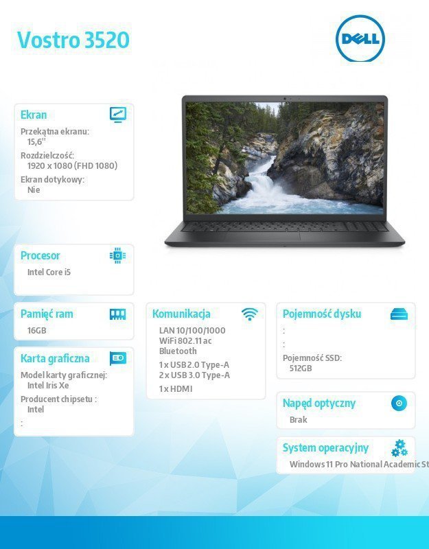 Dell Notebook Vostro 3520 Win11ProEDU i5-1235U^16^512^INT^4YB