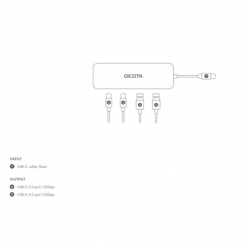 DICOTA Hub USB-C 4 w 1 Highspeed Hub 10Gbps