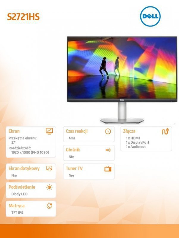 Dell Monitor S2721HS 27 cali IPS LED Full HD (1920x1080) ^16:9^HDMI^DP^fully adjustable stand^3Y PPG