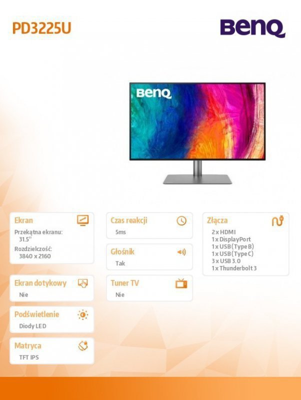 Benq Monitor 31.5 cala PD3225U  LED 5ms^2K^2000:1^HDMI^Czarny