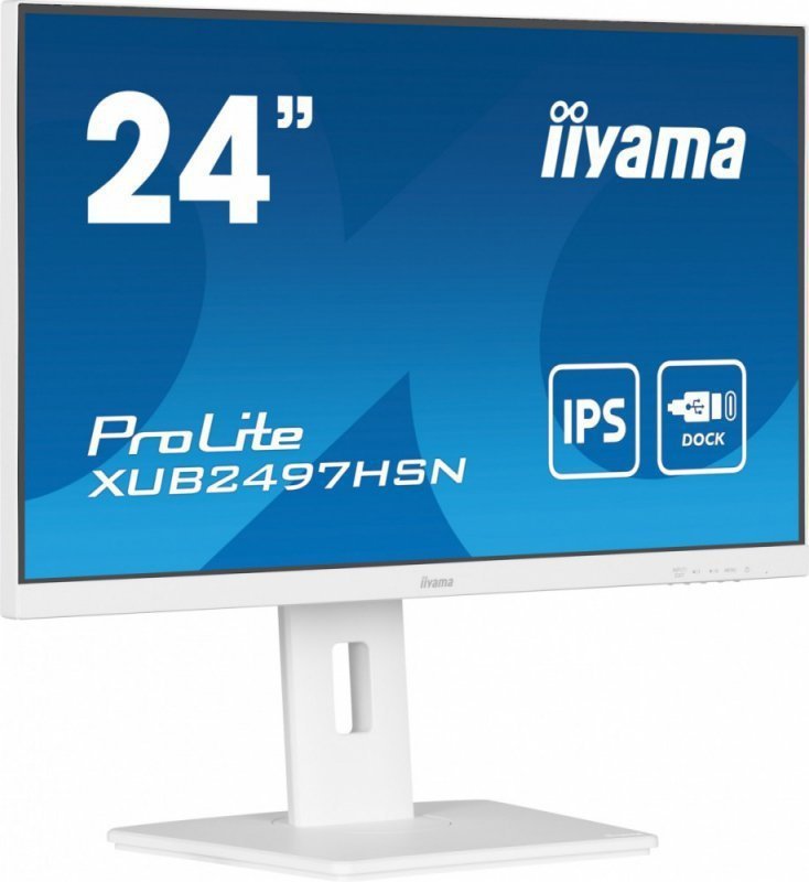 IIYAMA Monitor 24 cale XUB2497HSN-W2 IPS, USB-C Dock, HDMI, DP, 300cd, Pivot, HAS, biały ^5y^
