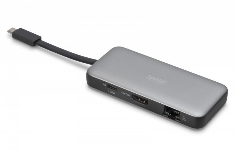 Digitus Stacja dokująca podróżna USB-C 7 portowa, max. 4K^60Hz z HDR, HDMI, USB-A 3.2 Gen1, Gigabit Ethernet, SD^Micro SD, PD 10