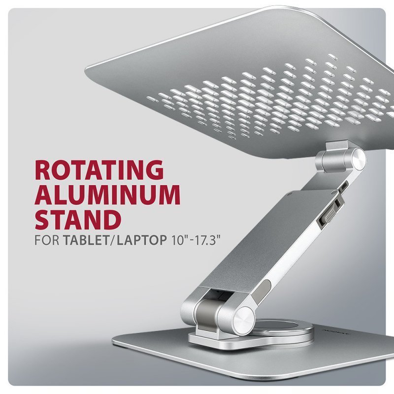AXAGON STND-LR Podstawa do laptopów aluminiowa 10-17.3 cala regulowane kąty nachylenia, obrót o 360 stopni, Szara