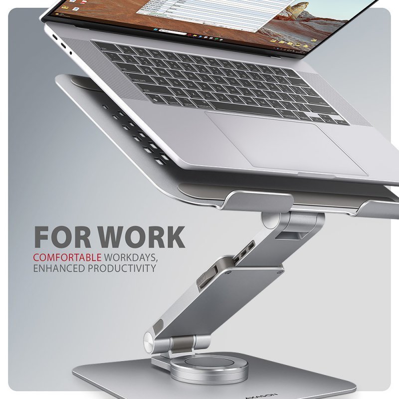 AXAGON STND-LR Podstawa do laptopów aluminiowa 10-17.3 cala regulowane kąty nachylenia, obrót o 360 stopni, Szara