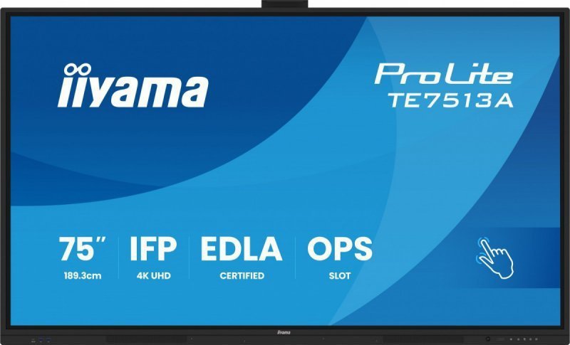 IIYAMA Monitor 75 cali TE7513A-B1AG INFRARED, 40pkt, IPS, 4K, 7H, 450cd^m2, WiFi, USB, ANDROID 14, Google EDLA, 2x20W, uchwyt śc