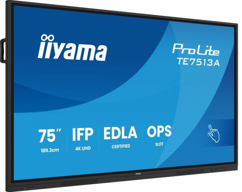 IIYAMA Monitor 75 cali TE7513A-B1AG INFRARED, 40pkt, IPS, 4K, 7H, 450cd^m2, WiFi, USB, ANDROID 14, Google EDLA, 2x20W, uchwyt śc