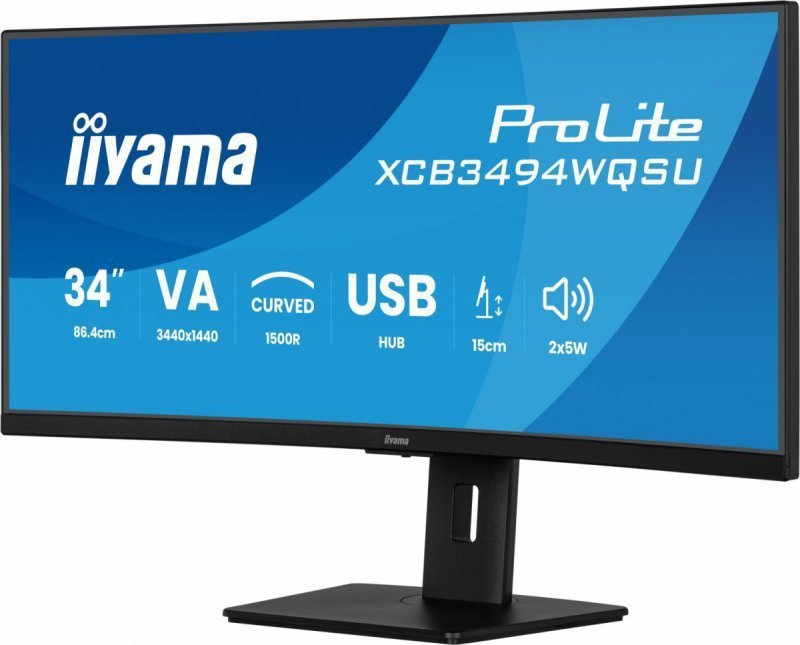 IIYAMA Monitor 34 cali XCB3494WQSU-B1 VA,UWQHD,1500R,2xHDMI,DP,2xUSB,2xUSB-C