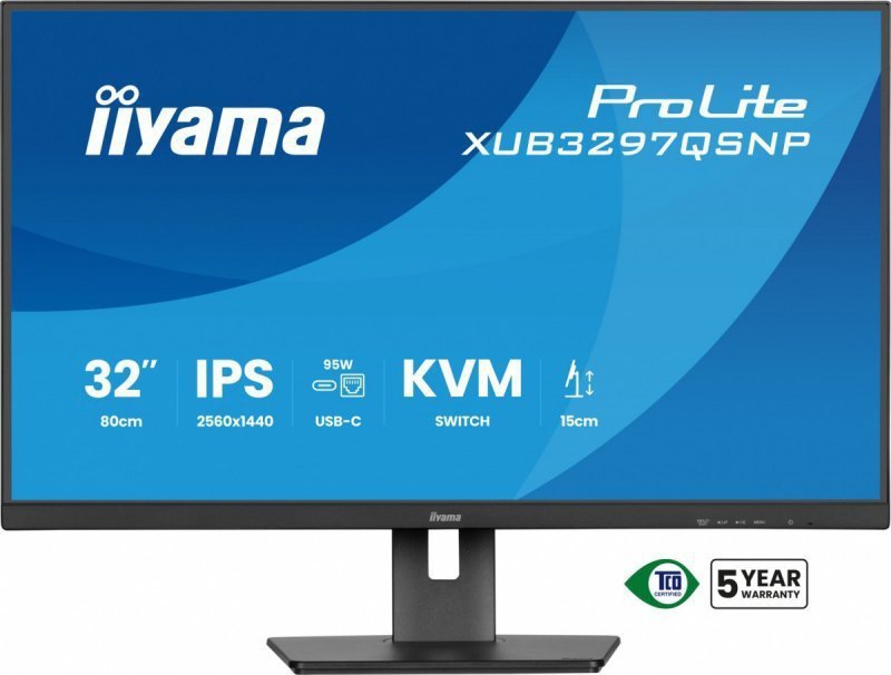 IIYAMA Monitor 32 cale XUB3297QSNP-B1 IPS,QHD,USB-C DOCK (95W), USB HUB 4x, KVM,  RJ45