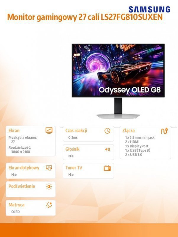 Samsung Monitor gamingowy 27 cali LS27FG810SUXEN