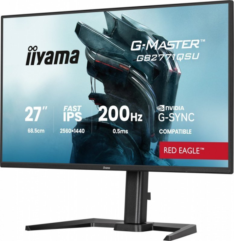 IIYAMA Monitor 27 cali GB2771QSU-B1 QHD,Fast IPS,200Hz,HAS (150) PIVOT,2xUSB 3.2,2xUSB C,0,5ms,2xHDMI,DP,350cd,Adaptive G-SYNC 2