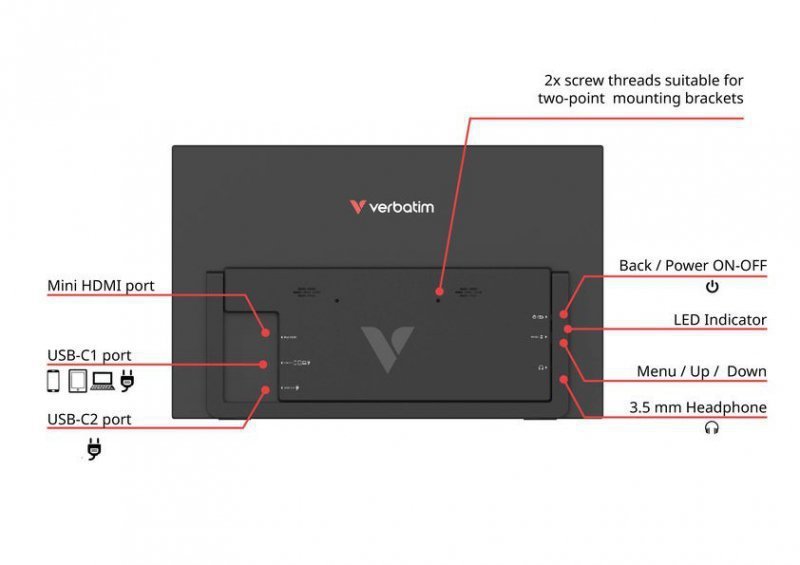 Verbatim Przenośny monitor dotykowy Light 14 Full HD 60 Hz Portable