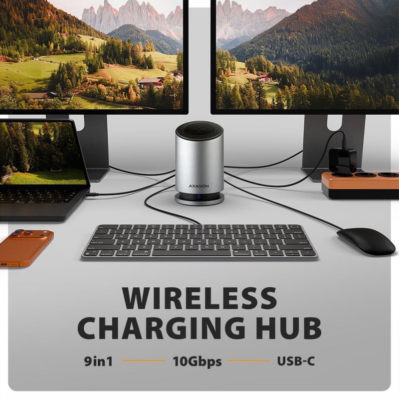 AXAGON HMC-WL9 Wieloportowy hub USB 9in1, 10Gbps, 3xUSB-A, 1xUSB-C, DP 8K^60Hz, HDMI 4K^60Hz, PD 100W, GLAN, 100cm USB-C kabel,