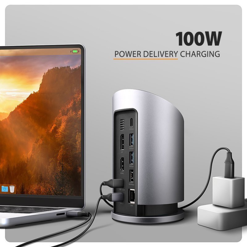 AXAGON HMC-WL9 Wieloportowy hub USB 9in1, 10Gbps, 3xUSB-A, 1xUSB-C, DP 8K^60Hz, HDMI 4K^60Hz, PD 100W, GLAN, 100cm USB-C kabel,